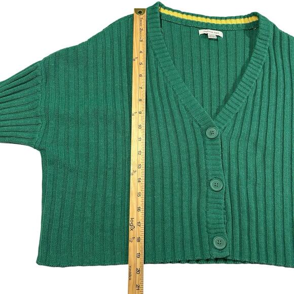 AMERICAN EAGLE Womens Sz XL Green Boxy Cropped Knit Ribbed Cardigan Sweater - Picture 14 of 16